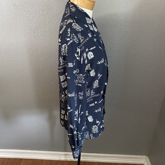 Liz Claiborne Collection Blouse Women's Size 6 Blue Button Up Alphabet Print - Picture 4 of 9